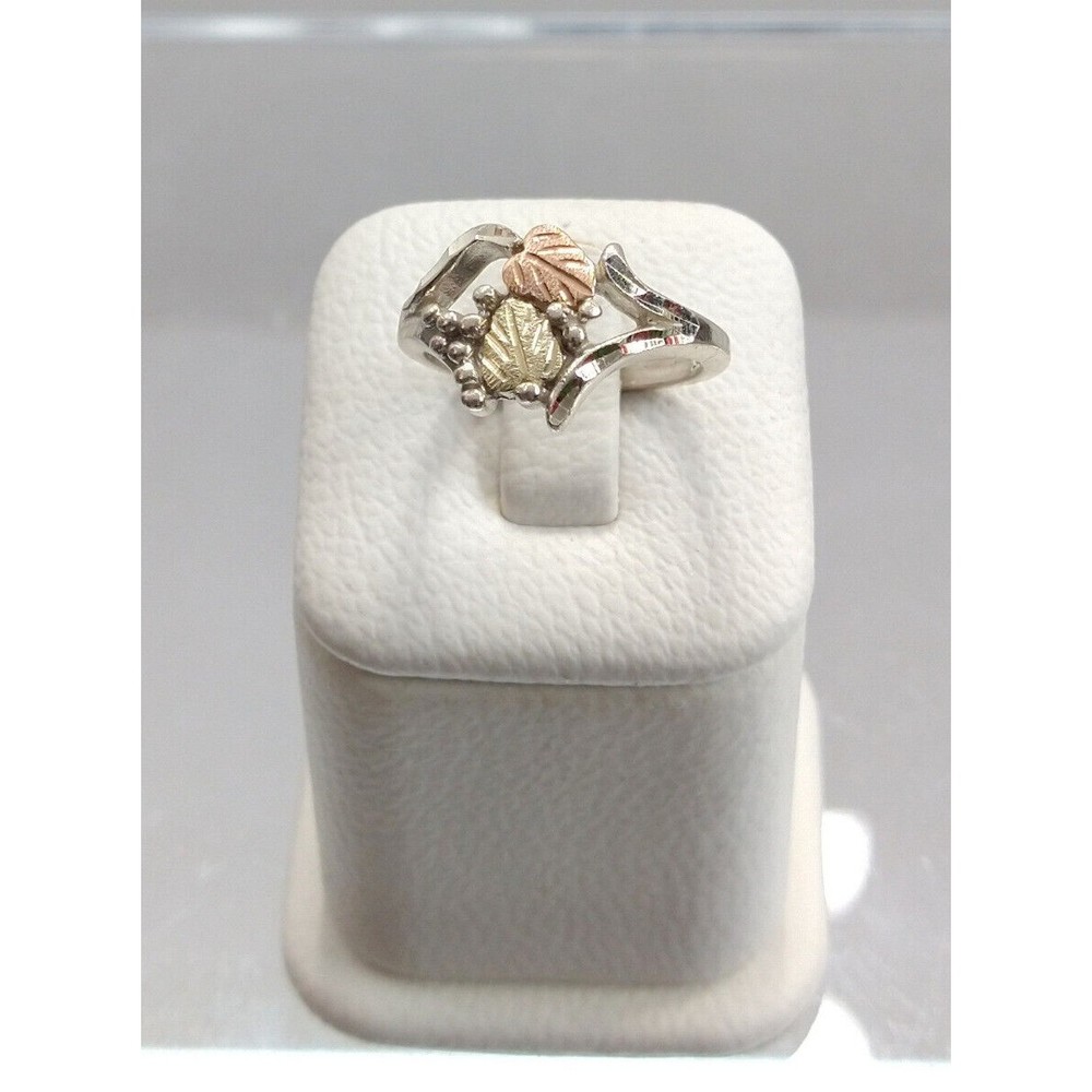 12K Sterling Silver Black Hills Gold Ring Rose Flower Leaves WM Wheeler 925 6.25